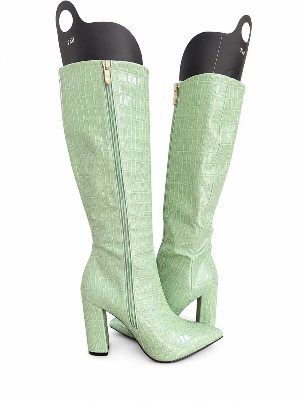 Mint Green Croc Embossed Knee High Boots Block Heel EU 37 US 6.5-7